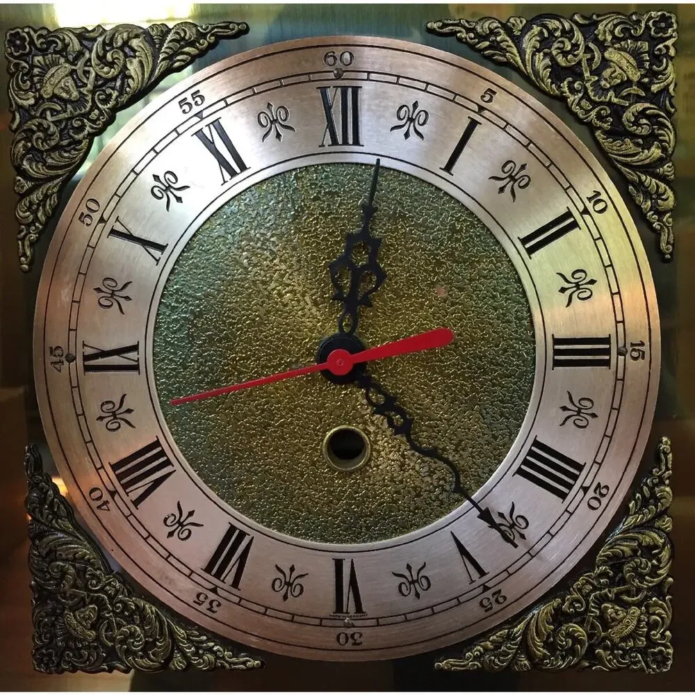 Vtg 1965 Handmade Hardwood Brass Mantel Shelf Clock Wind-Up Colonial Style 20